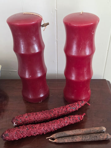 Handmade Deep Red Pillar & Rustic Textured Taper Candle Set (6-Piece Lot)