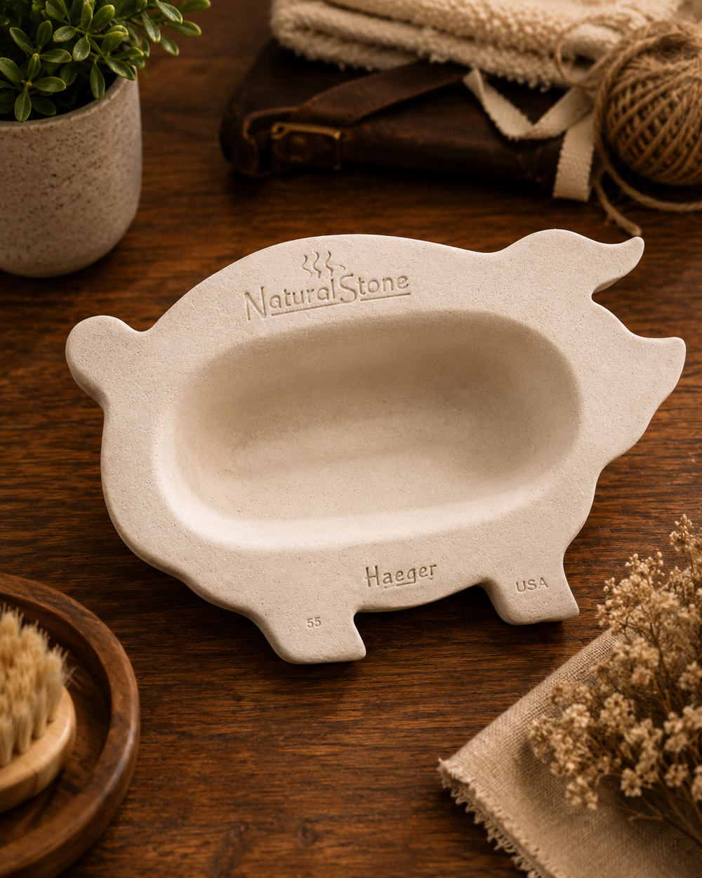 Haeger Natural Stone Pig Shaped Stoneware Bacon Baking Dish USA Vintage Cream