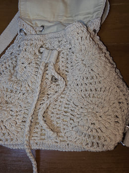 Handmade Crochet Mini Backpack Cream Boho Knit Drawstring Festival Bag Sunflower