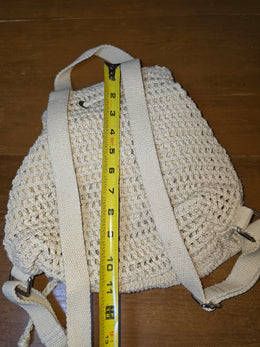 Handmade Crochet Mini Backpack Cream Boho Knit Drawstring Festival Bag Sunflower