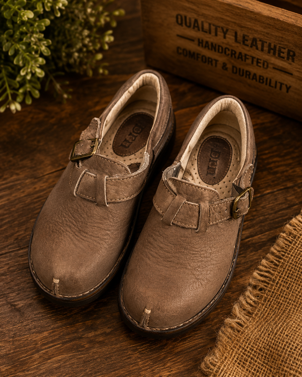 Born Brown Leather Monk Strap Clogs Hand Stitched Seam Shoes B7327 Womens 8.5 40