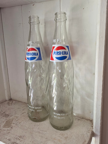 Vintage Pepsi-Cola 16 oz Swirl Glass Bottles (Set of 2)