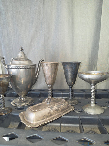 Vintage Silver Plate Serveware Lot – Coffee/Teapot, Goblets & Covered Butter Dish