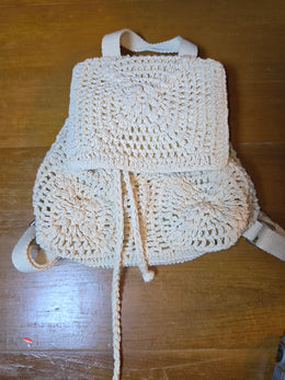 Handmade Crochet Mini Backpack Cream Boho Knit Drawstring Festival Bag Sunflower