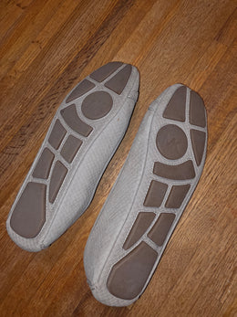 Michael Kors Fulton Moc Grey Snake Embossed Leather Flats MK Medallion 9.5M E17D