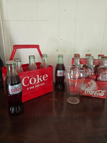 Vintage Coca-Cola & Diet Coke Collection with Crate, Glass, and Holiday Bottles