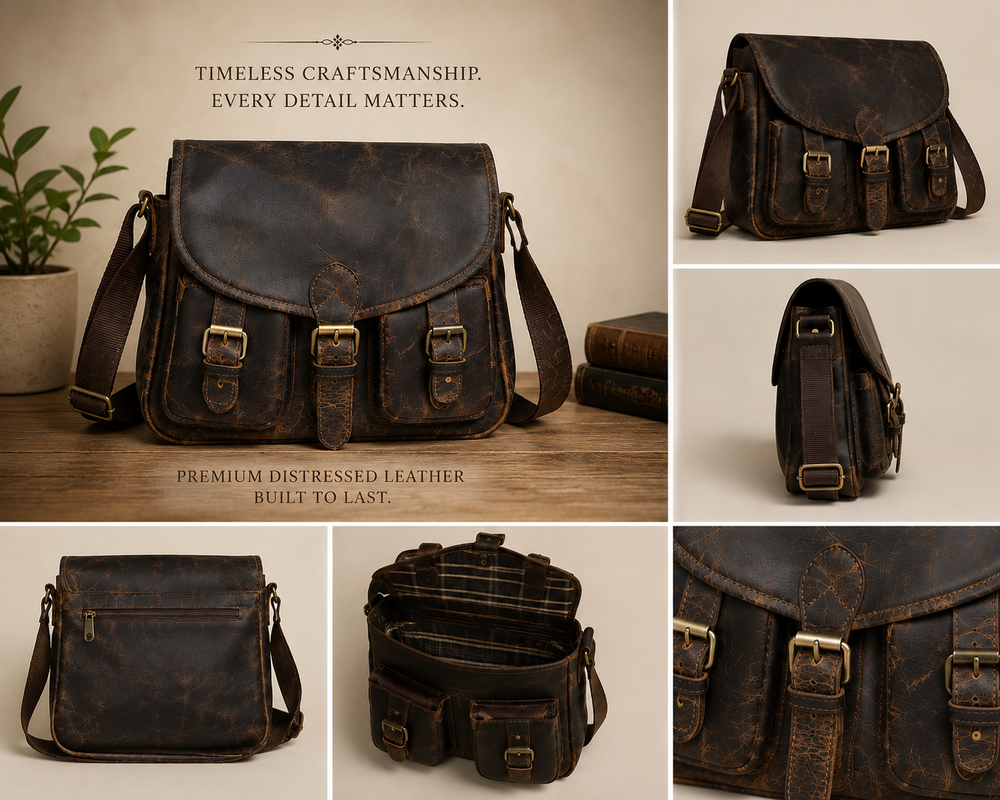 Komal's Passion Leather Saddle Bag Brown Messenger Bag Crossbody Satchel Buckle
