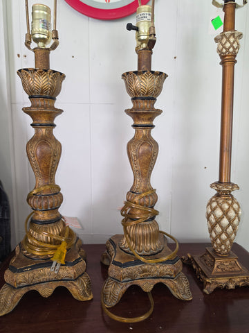 Lot of 3 Traditional Antique Bronze Finish Table Lamps