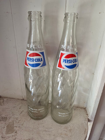 Vintage Pepsi-Cola 16 oz Swirl Glass Bottles (Set of 2)