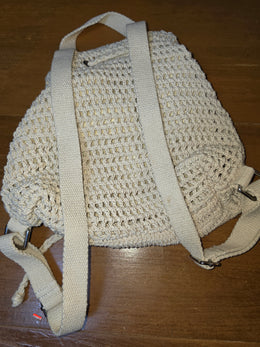 Handmade Crochet Mini Backpack Cream Boho Knit Drawstring Festival Bag Sunflower
