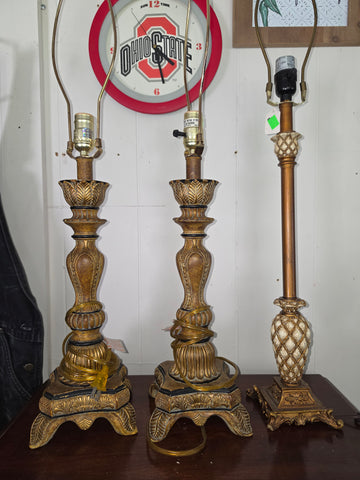 Lot of 3 Traditional Antique Bronze Finish Table Lamps