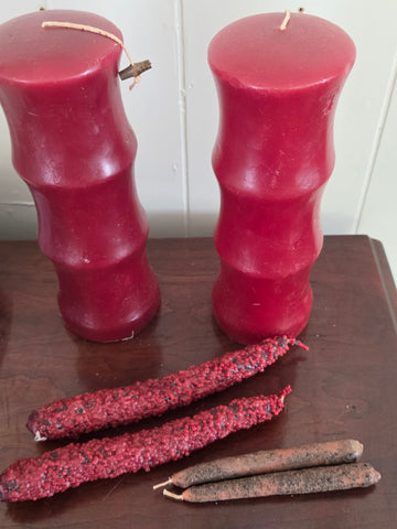 Handmade Deep Red Pillar & Rustic Textured Taper Candle Set (6-Piece Lot)