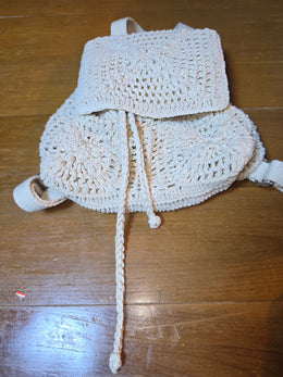 Handmade Crochet Mini Backpack Cream Boho Knit Drawstring Festival Bag Sunflower