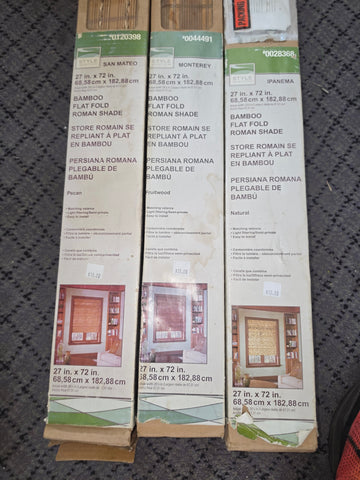 Set of 3 Style Selections Bamboo Flat Fold Roman Shades (27" x 72")
