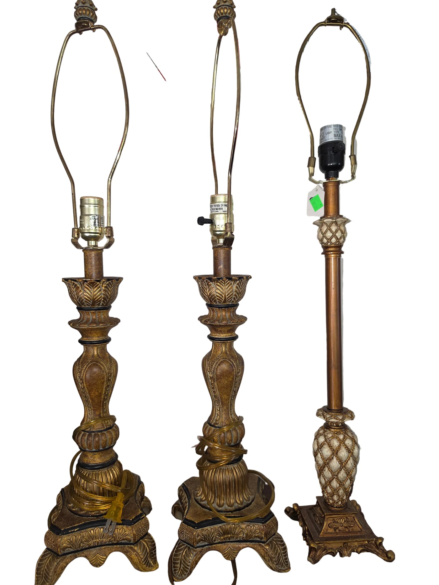 Lot of 3 Traditional Antique Bronze Finish Table Lamps