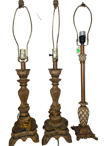 Lot of 3 Traditional Antique Bronze Finish Table Lamps