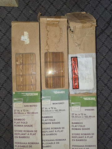 Set of 3 Style Selections Bamboo Flat Fold Roman Shades (27" x 72")