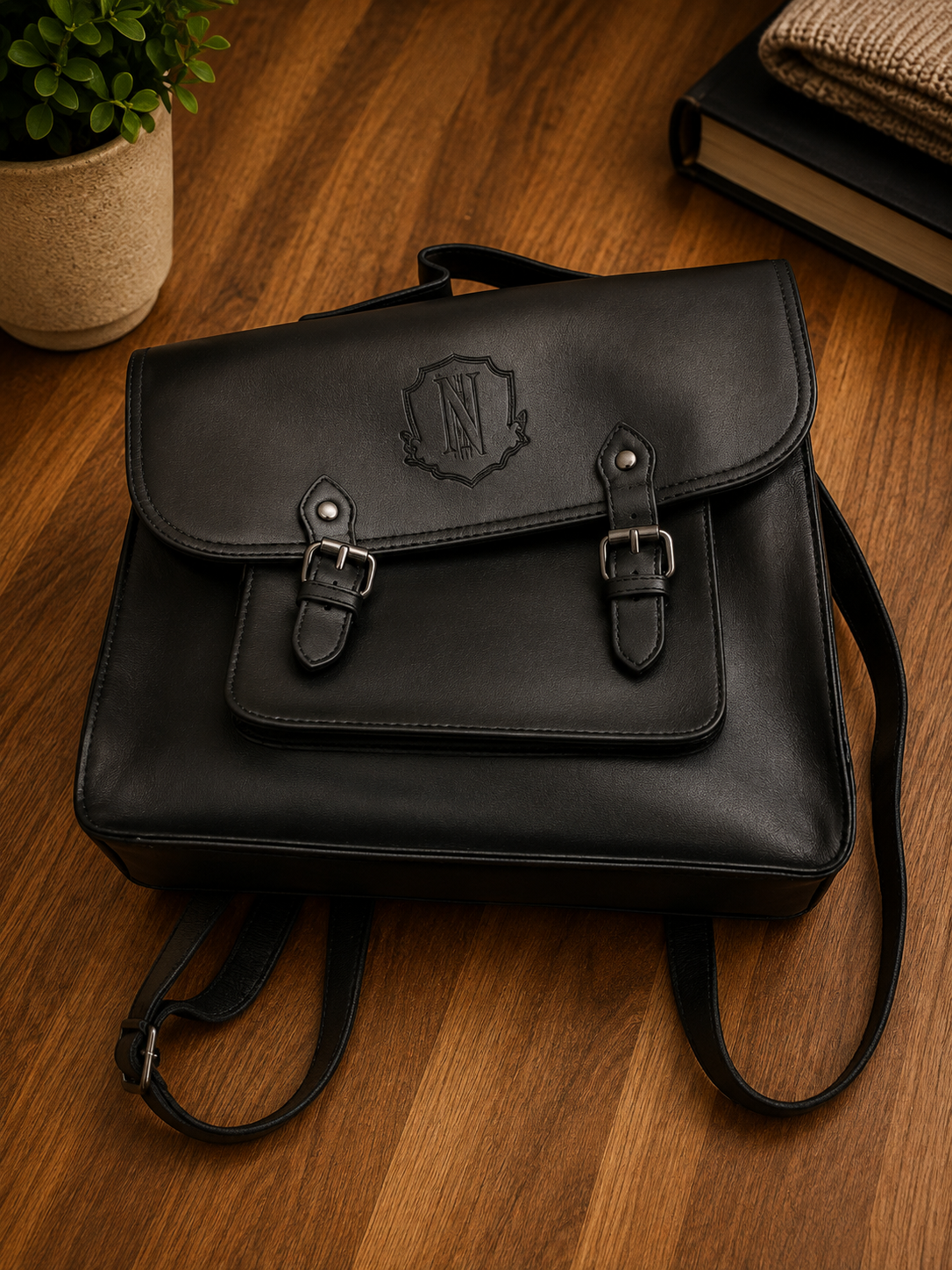 Wednesday Nevermore Academy Satchel Backpack Black Faux Leather Netflix Bag