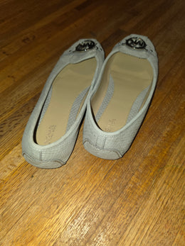 Michael Kors Fulton Moc Grey Snake Embossed Leather Flats MK Medallion 9.5M E17D