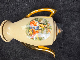 Vtg Courting Couple Ceramic Coffee Pot Gold Trim Fragonard Style Teapot Cream